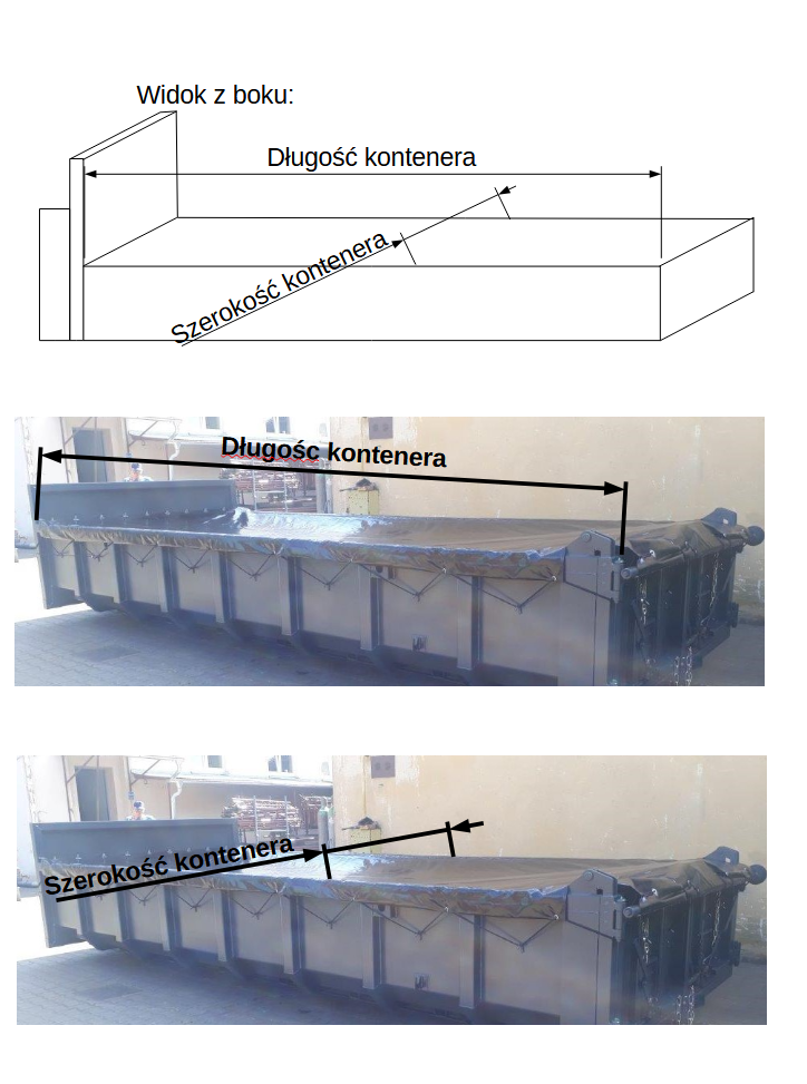 Schemat wymiarowania plandeka na kontener